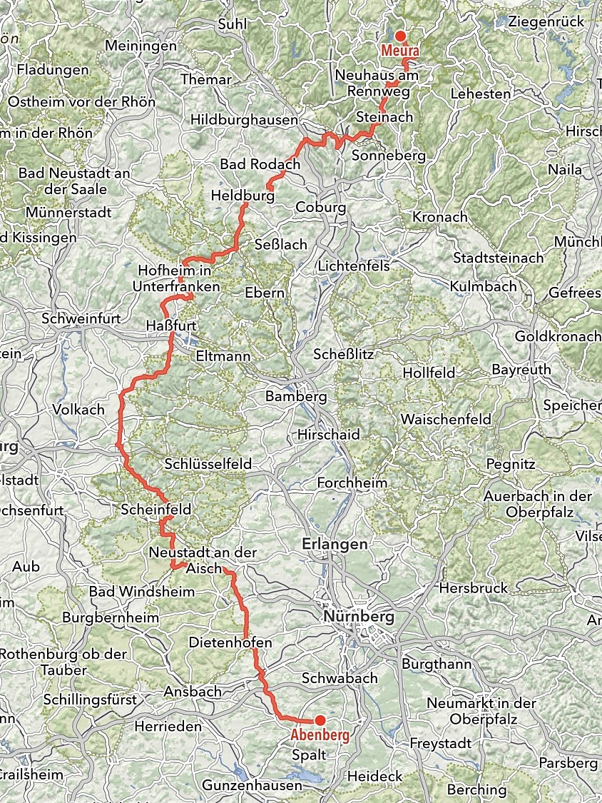 Von Meura nach Abenberg - 284 km